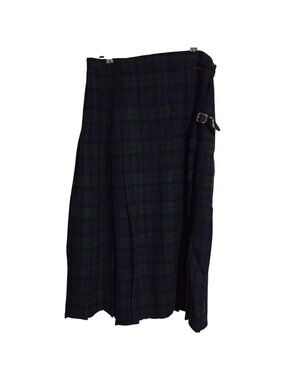 Authentic Vintage Tartan Wool Kilt Size 12 Leather Buckles Pleated Swagger